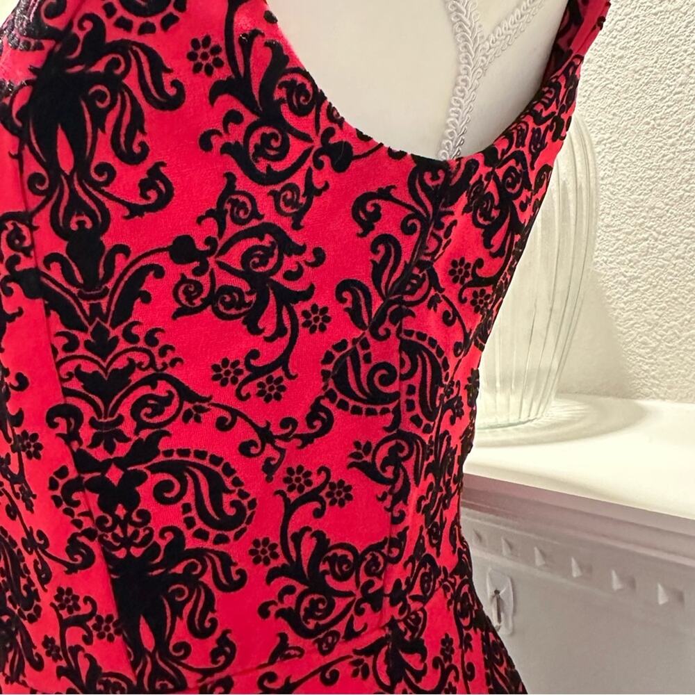 Skies are Blue fit and flare dress, red with black velvet brocade, XS - Picture 5 of 11